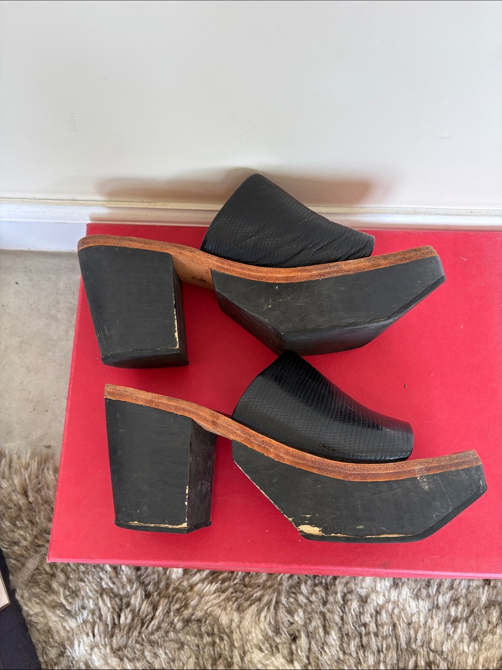 RACHEL COMEY Jibe Clogs Sz 8.5 Black Leather Slide Platform Heels indie Sleaze